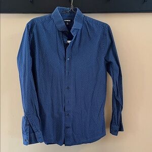 Express Men's Navy Polka Dot Shirt